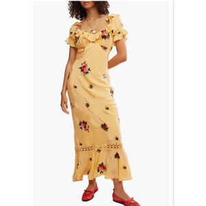 Free People Bali Santa Cruz Ruffle Dress Golden Sands Combo XS NWT